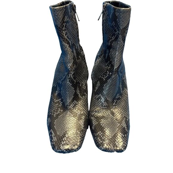Sam Edelman Sz 10 Snakeskin Leather Mid Boots Block Heel Square Toe Blk/ Grey - Picture 7 of 9